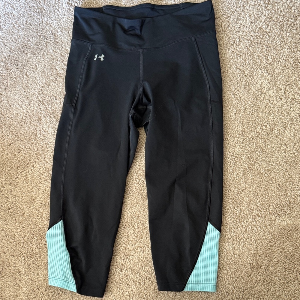 Under Armour Black Leggings with Teal Panels